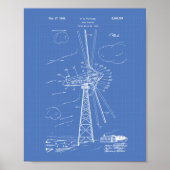 Wind Turbine 1944 Patent Art Blueprint Poster (Voorkant)
