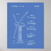 Wind Turbine Rotor 1990 Patent Art Blueprint Poster (Voorkant)