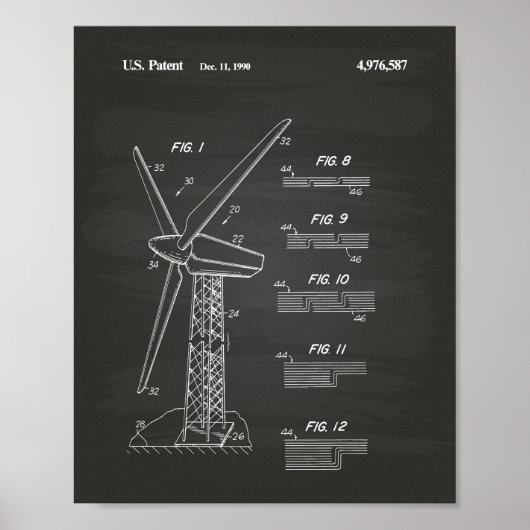 Wind Turbine Rotor 1990 Patent Art Chalkboard Poster (Voorkant)