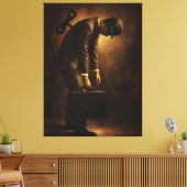 Wind-Up Office Man Surreal Routine Grind Oil Paint Canvas Afdruk (Insitu (Woonkamer))