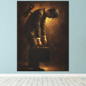Wind-Up Office Man Surreal Routine Grind Oil Paint Canvas Afdruk (Insitu (Houten vloer))