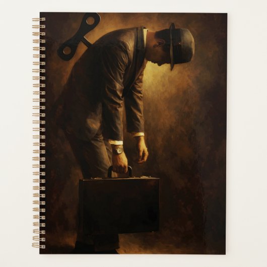 Wind-Up Office Man Surreal Routine Grind Oil Paint Planner (Voorkant)