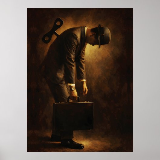 Wind-Up Office Man Surreal Routine Grind Oil Paint Poster (Voorkant)