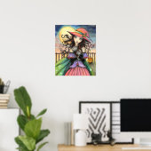 Wind van Halloween Fantasy Kunst Heks en Lapjeskat Poster (Thuiskantoor)