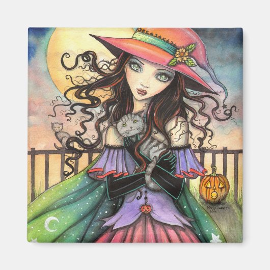 Wind van Halloween Heks Fantasie Kunst Magneet (Voorkant)