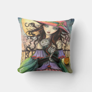 Wind van Halloween Heksen Tabby Kat Fantasie Kunst Kussen