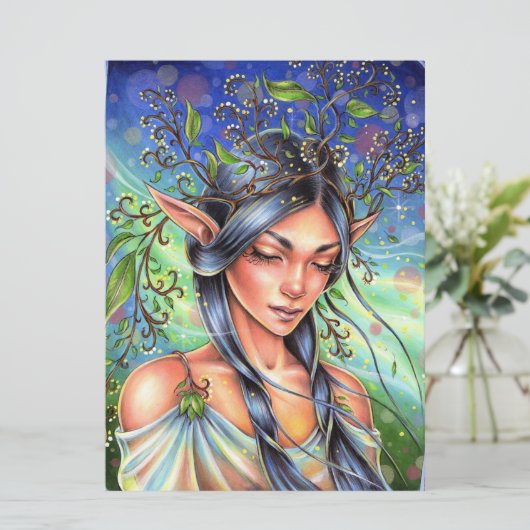 Wind Whispers Fairy Elf Fantasy Woman Art Kaart (Staand voorkant)