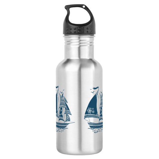 Wind zeilende nautische boot waterfles  (Achterkant)