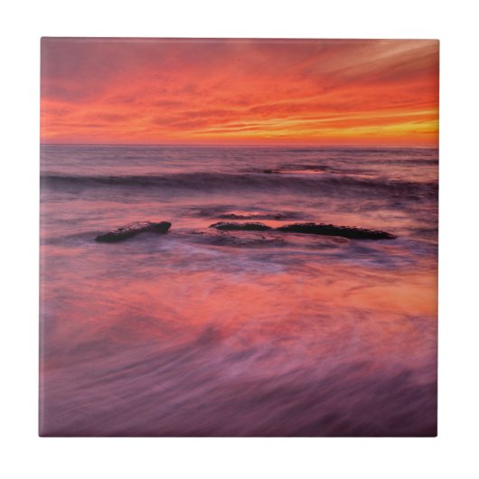 Windansea Beach Rode Zonsondergang Tegeltje (Voorkant)