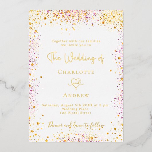 Windbruin goudroze luxe bruinbruin folie uitnodiging (Voorkant)