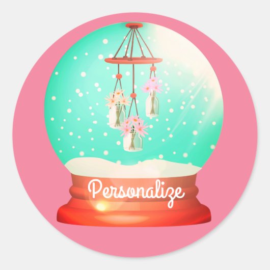 Windchime sneeuw wereldbol schattig bloemenwinter ronde sticker (Voorkant)
