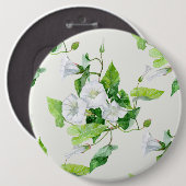 Winde witte bloem ronde button 6,0 cm (Voorkant /achterkant)