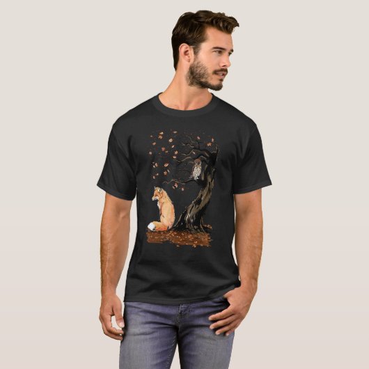winden van de herfst Cute Fox onder de Herfst van  T-shirt (Voorkant volledig)
