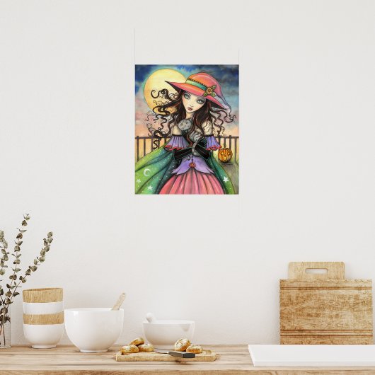 Winden van Halloween Fantasy Art Witch en Tabby Ca Poster (Keuken)