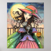 Winden van Halloween Fantasy Art Witch en Tabby Ca Poster (Voorkant)
