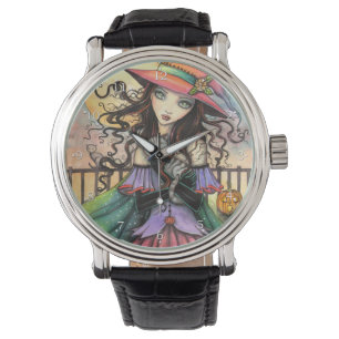 Winden van Halloween Fantasy Heks Cat Art Horloge