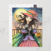 Winden van Halloween Witch Tabby Cat Art Briefkaart (Voorkant / Achterkant)