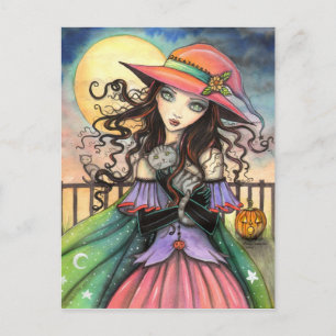 Winden van Halloween Witch Tabby Cat Art Briefkaart