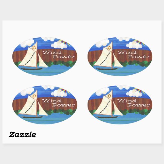 Windenergie met sleepnet ovale sticker (Vel)
