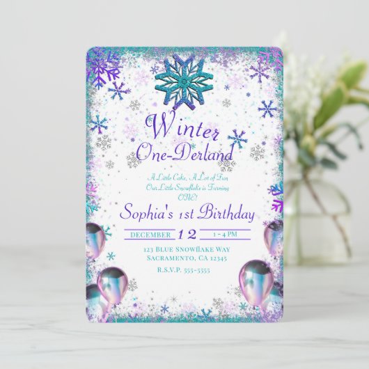 Winder One-Derland Wonderland 1e verjaardag Kaart (Staand voorkant)