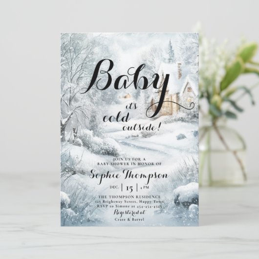 Winder Wonderland Classic Chic Neutral Baby shower Kaart (Staand voorkant)