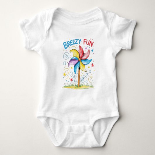 Winderig leuk windmolen babypakje romper (Voorkant)