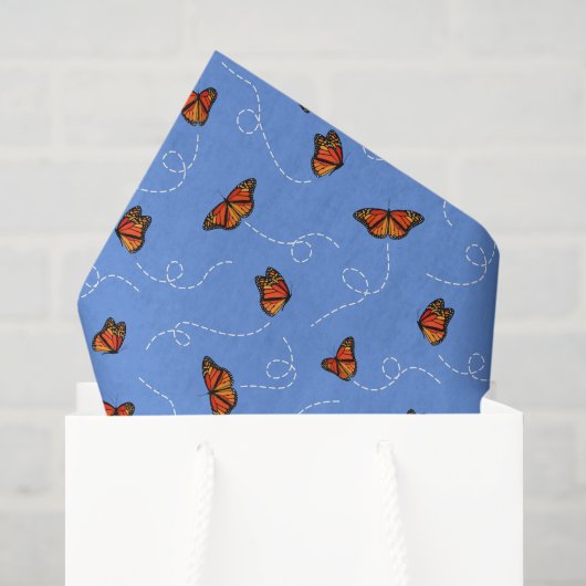winderige Monarch vlinders patroon blauw  Tissuepapier (Cadeauzakje)