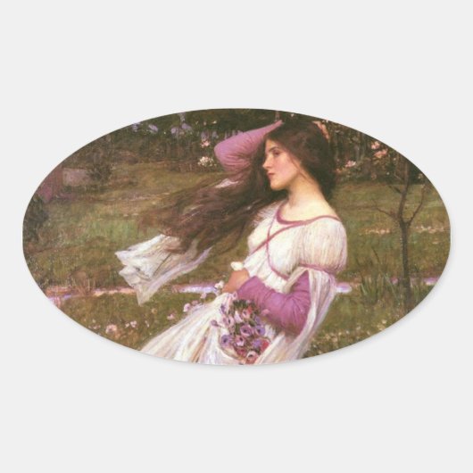 Windflowers door John William Waterhouse Ovale Sticker (Voorkant)