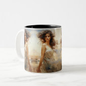 Windgeblazen schoonheid: expressieve Waterverf Tweekleurige Koffiemok (Voorkant links)