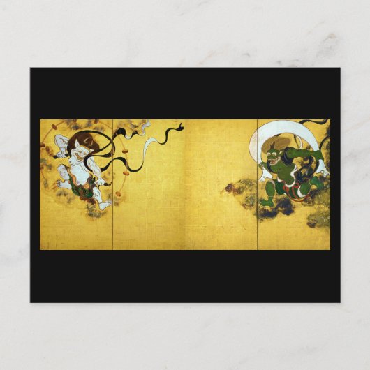 Windgod en dondergod, Tawaraya Sotatsu Briefkaart (Voorkant)