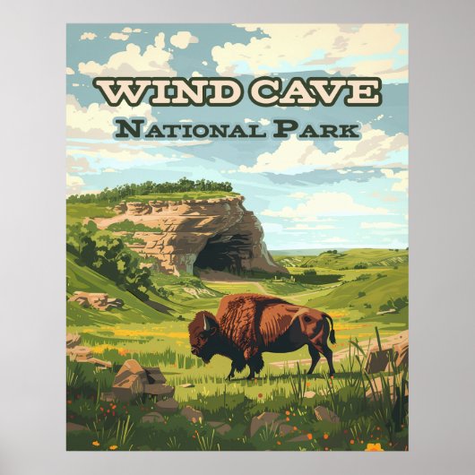 Windgrot Nationaal Park Bison South Dakota Poster (Voorkant)