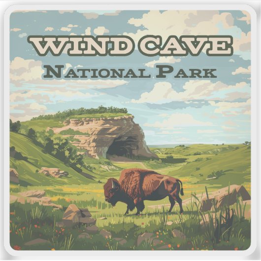 Windgrot Nationaal Park Bison South Dakota Sticker (Voorkant)