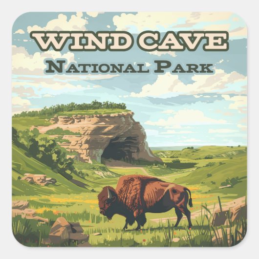 Windgrot Nationaal Park Bison South Dakota Vierkante Sticker (Voorkant)