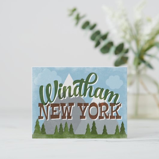 Windham New York Fun Retro Snowy Mountains Briefkaart (Staand voorkant)