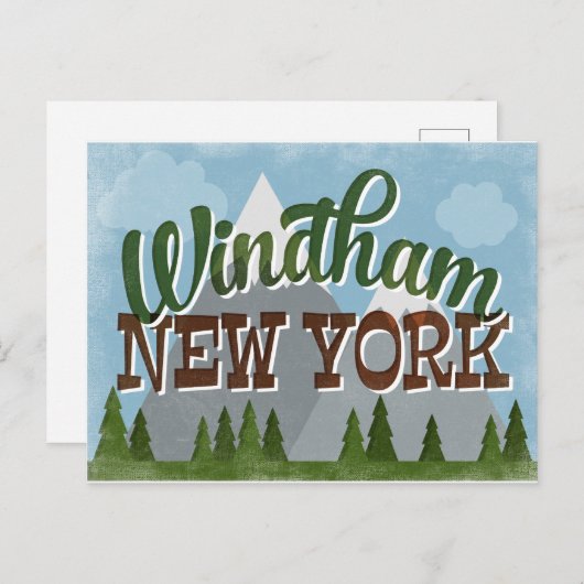Windham New York Fun Retro Snowy Mountains Briefkaart (Voorkant / Achterkant)