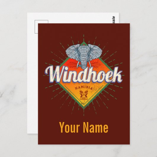 Windhoek Namibië Retro Elephant  Afrika Briefkaart (Voorkant / Achterkant)