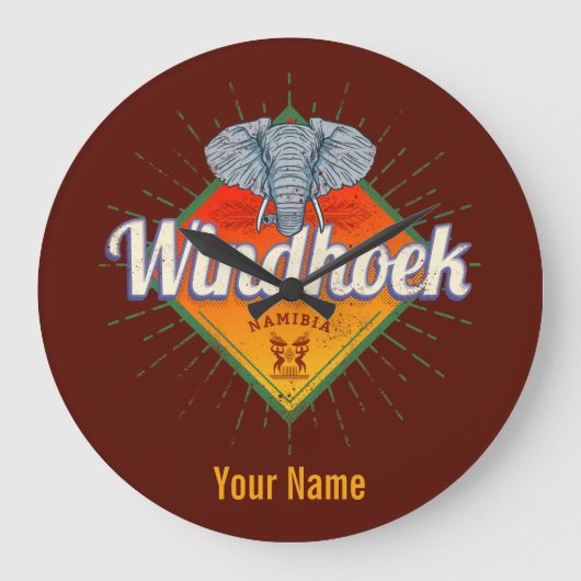 Windhoek Namibië Retro Elephant Afrika Grote Klok (Voorkant)