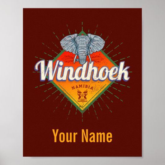 Windhoek Namibië Retro Elephant Afrika Poster (Voorkant)