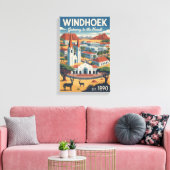 Windhoek Namibië Retro Reisposter Kunst Canvas Afdruk (Insitu (Woonkamer))