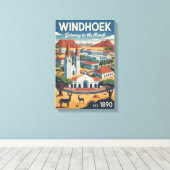 Windhoek Namibië Retro Reisposter Kunst Canvas Afdruk (Insitu (Houten vloer))