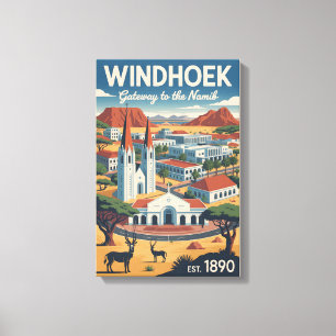Windhoek Namibië Retro Reisposter Kunst Canvas Afdruk
