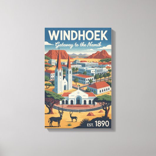 Windhoek Namibië Retro Reisposter Kunst Canvas Afdruk (Voorkant)