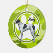 Windhond; felgroene camo, camouflage keramisch ornament (Links)