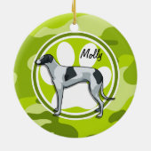 Windhond; felgroene camo, camouflage keramisch ornament (Achterkant)