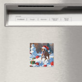 Windhond hardlopen in de sneeuw met kerst Pet Magneet (Insitu (Vaatwasser))