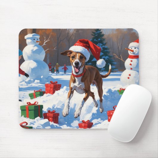 Windhond hardlopen in de sneeuw met kerst Pet Muismat (Met muis)