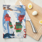 Windhond hardlopen in de sneeuw met kerst Pet Theedoek (Quarter Fold)