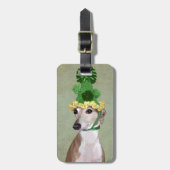 Windhond in Groene Gebreide Hoed Bagagelabel (Voorkant verticaal)