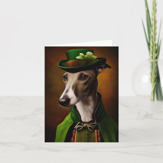 Windhond in St. Patrick's Day-jurk Kaart (Voorkant)