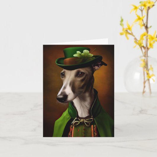 Windhond in St. Patrick's Day-jurk Kaart (Gele Bloem)